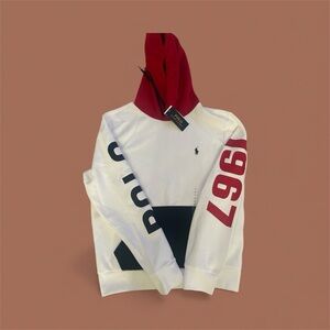 Polo by Ralph Lauren Men's White Red and Blue Hoodie Sweatshirt